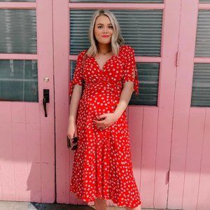Red Midi Wrap Maternity Dress (size 14)